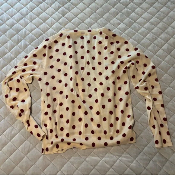 🍒 J.Crew Polka Dot Cardigan Sweater – Cream with Burgundy Dots & Sequins - Picture 3 of 3